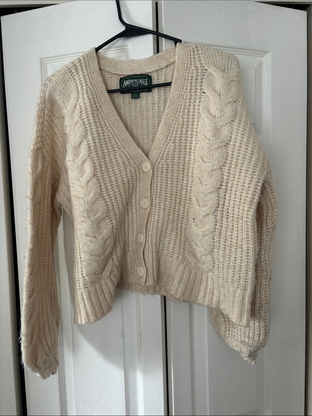 American Eagle Outfitters Cream Cable Knit Button-Up Cardigan